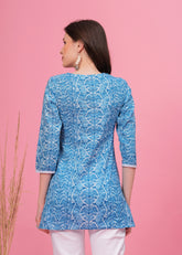 Trendy Sky Blue Cotton Short Kurti- Perfect Blend of Comfort and Style